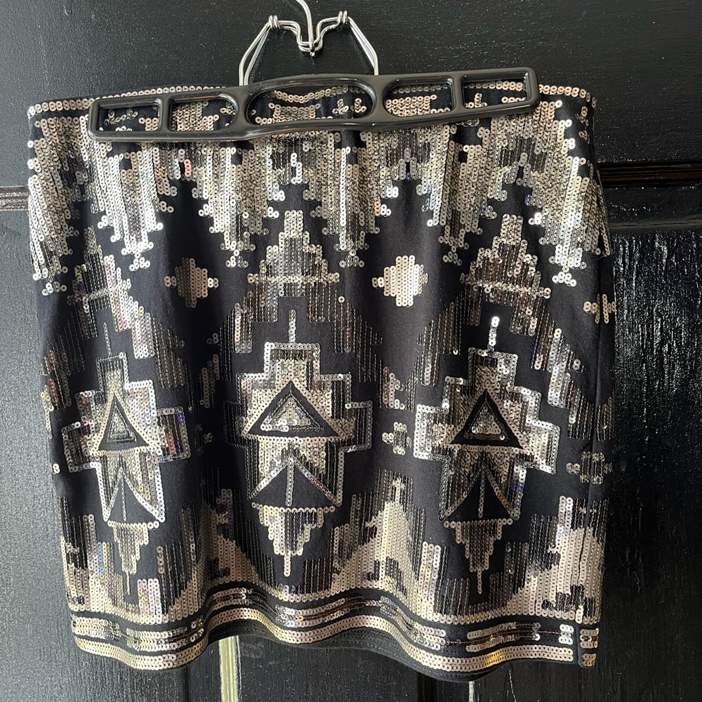 Express Black and Silver Sequin Mini Pencil Skirt